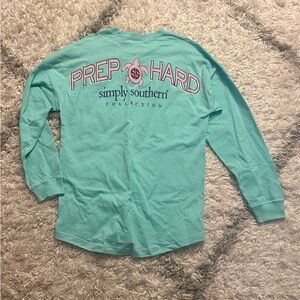 NWT Simply Southern Women’s Prep Hard Aqua Long Sleeve Shirt Size Small